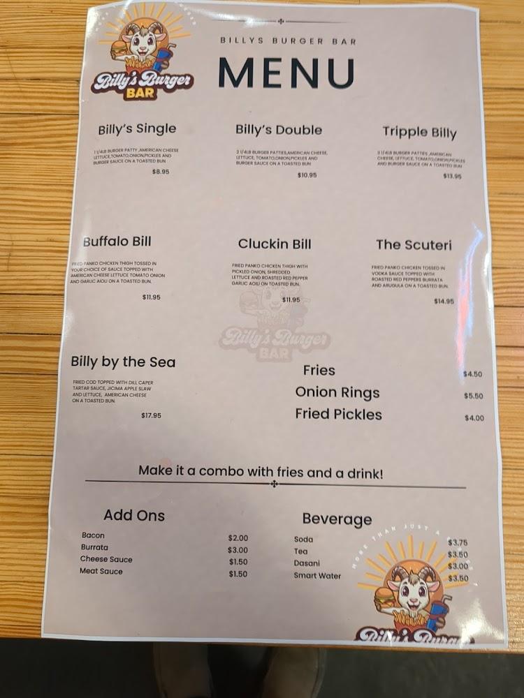 Billy's Burger Bar Menu image 1